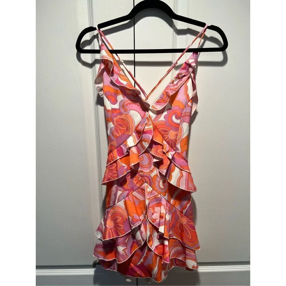 Line and dot Mara Ruffle Mini Dress Color:Pink Multi Size S NWT$124 - Picture 5 of 6